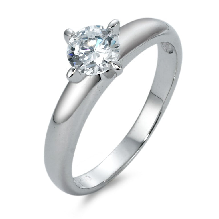 Bague solitaire Or blanc 9K Zircone Ø6 mm