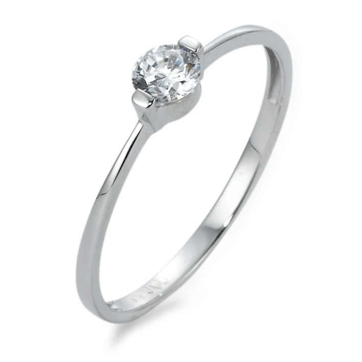 Bague solitaire Or blanc 9K Zircone Ø4 mm