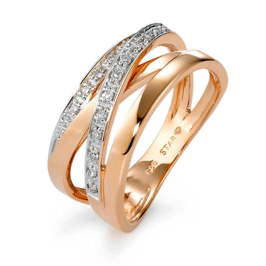 Fingerring 585/14 K Rosegold, 585/14 K Weissgold Diamant 0.10 ct, 17 Steine, w-si