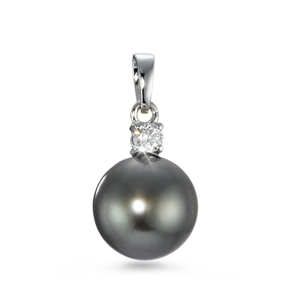 Pendentif Or blanc 18K Diamant 0.10 ct, w-si perle de Tahiti