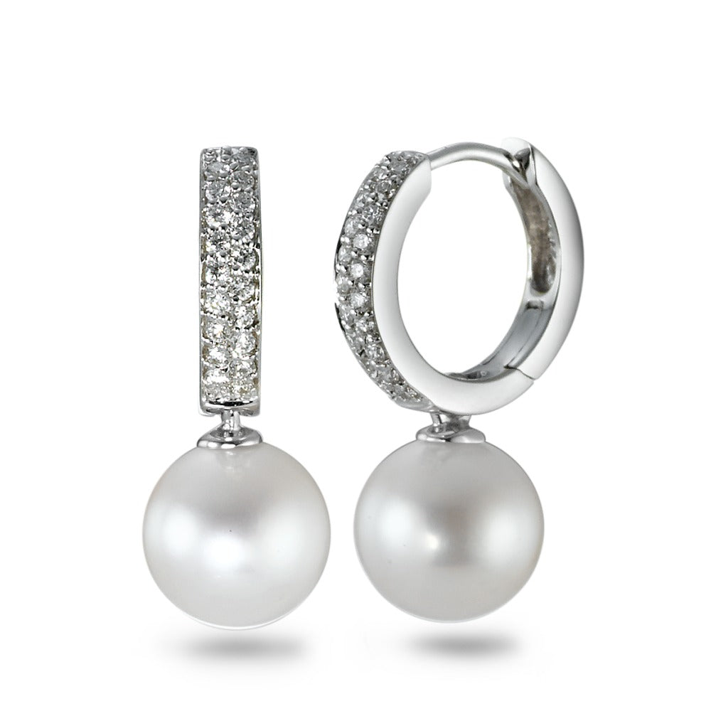 Orecchini circolari Oro bianco 750/18 carati Diamante 0.23 ct, 38 pietra, w-si Perla coltivata d'acqua dolce