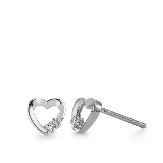 Orecchini a bottone Oro bianco 750/18 carati Diamante 0.02 ct, 2 pietra, w-si Cuore Ø6 mm