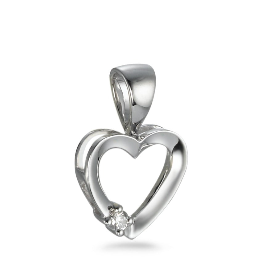 Ciondolo Oro bianco 750/18 carati Diamante 0.02 ct, w-si Cuore Ø9 mm