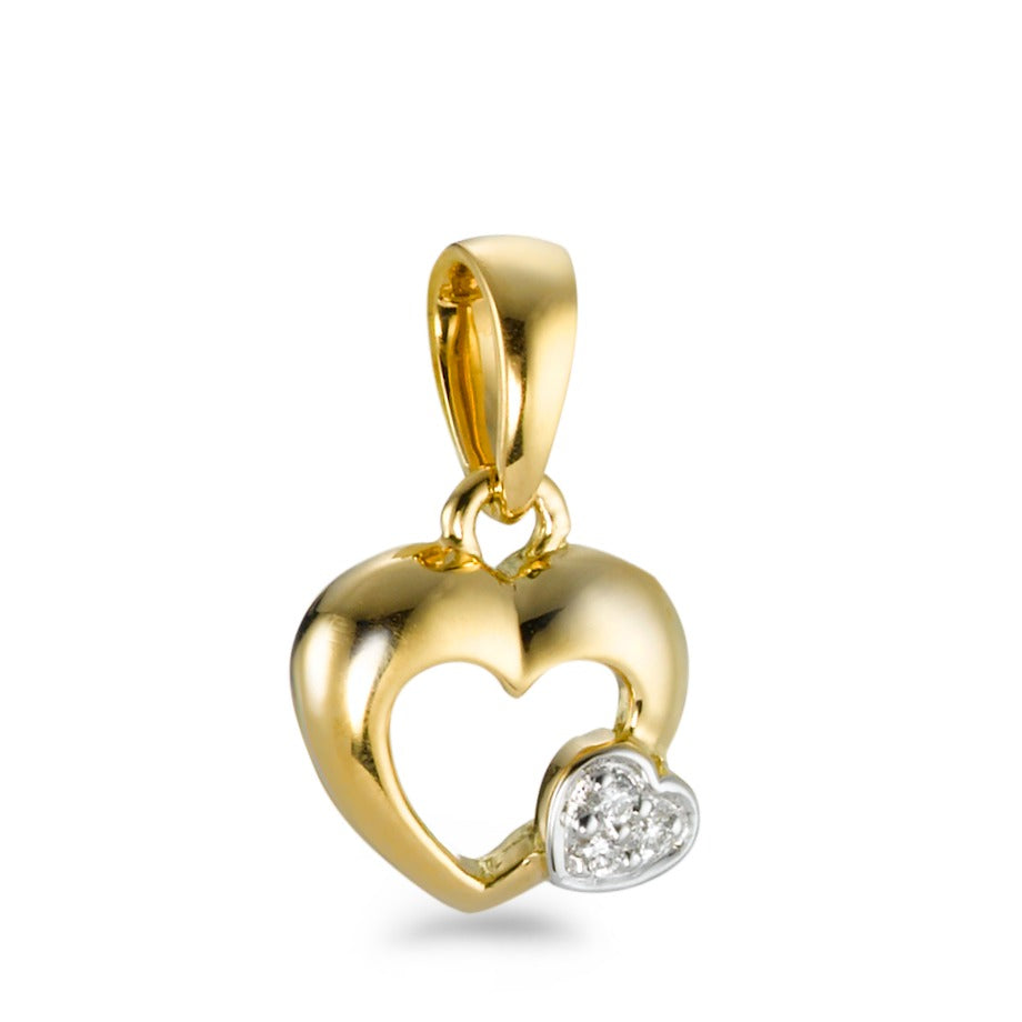 Ciondolo Oro giallo 750/18 carati Diamante 0.01 ct, 3 pietra, w-si Cuore Ø9 mm