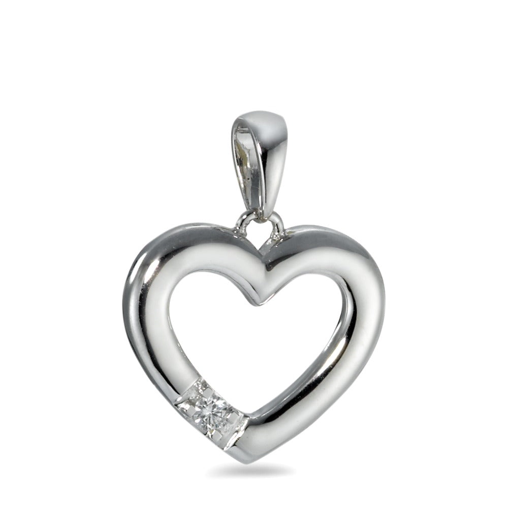 Ciondolo Oro bianco 750/18 carati Diamante 0.05 ct, w-si Cuore Ø16 mm