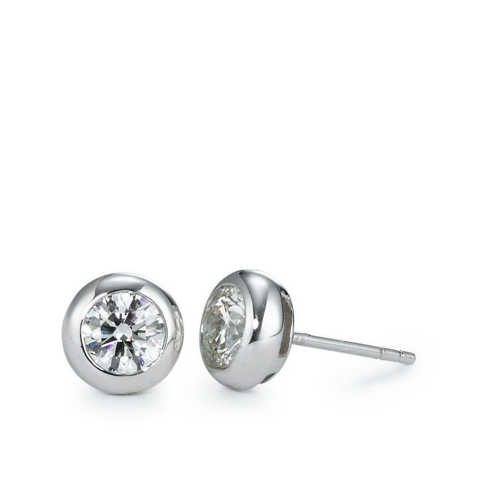 Clous d'oreilles Or blanc 18K Diamant 1 ct, 2 Pierres, tw-si Ø7.5 mm