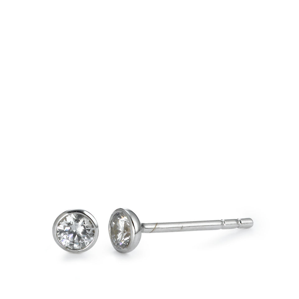 Clous d'oreilles Or blanc 18K Zircone 2 Pierres Ø3.5 mm