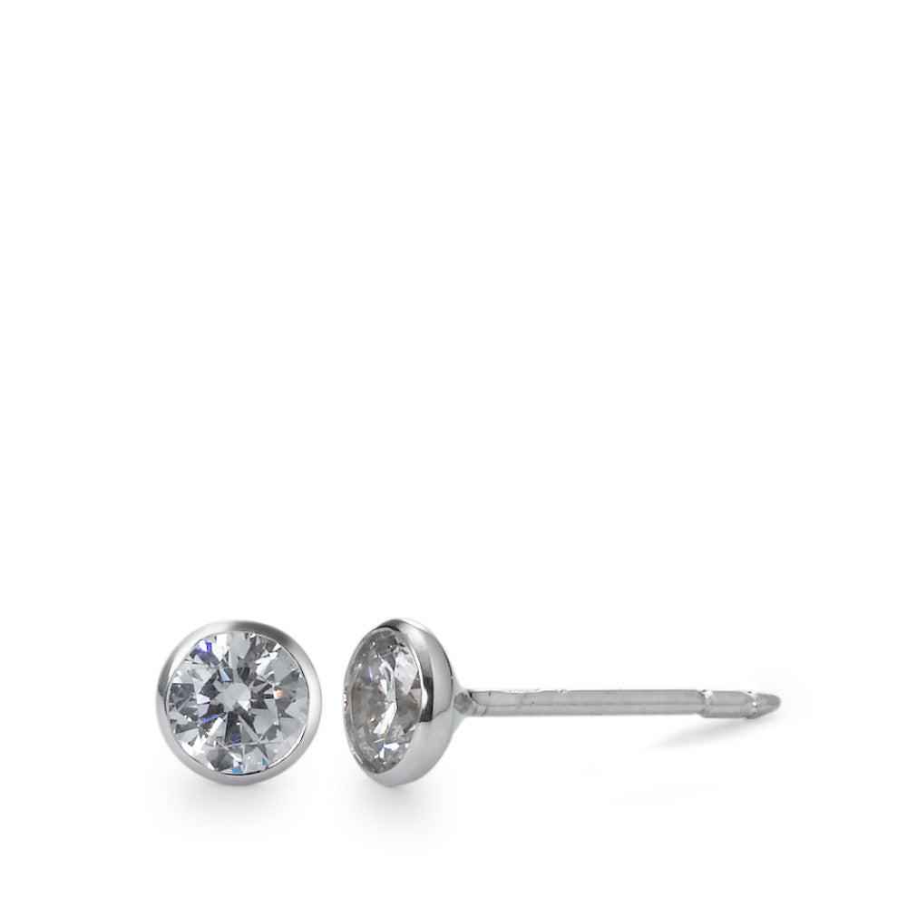 Clous d'oreilles Or blanc 18K Zircone 2 Pierres Ø5 mm