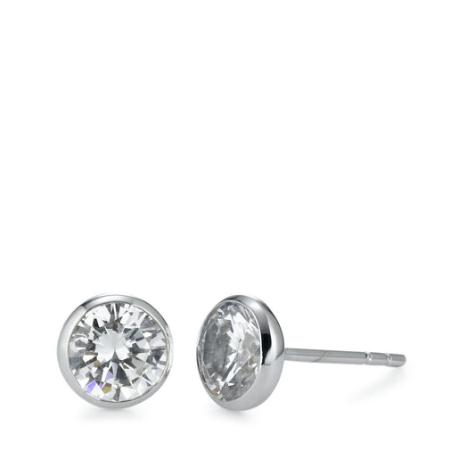 Clous d'oreilles Or blanc 18K Zircone 2 Pierres Ø6.5 mm