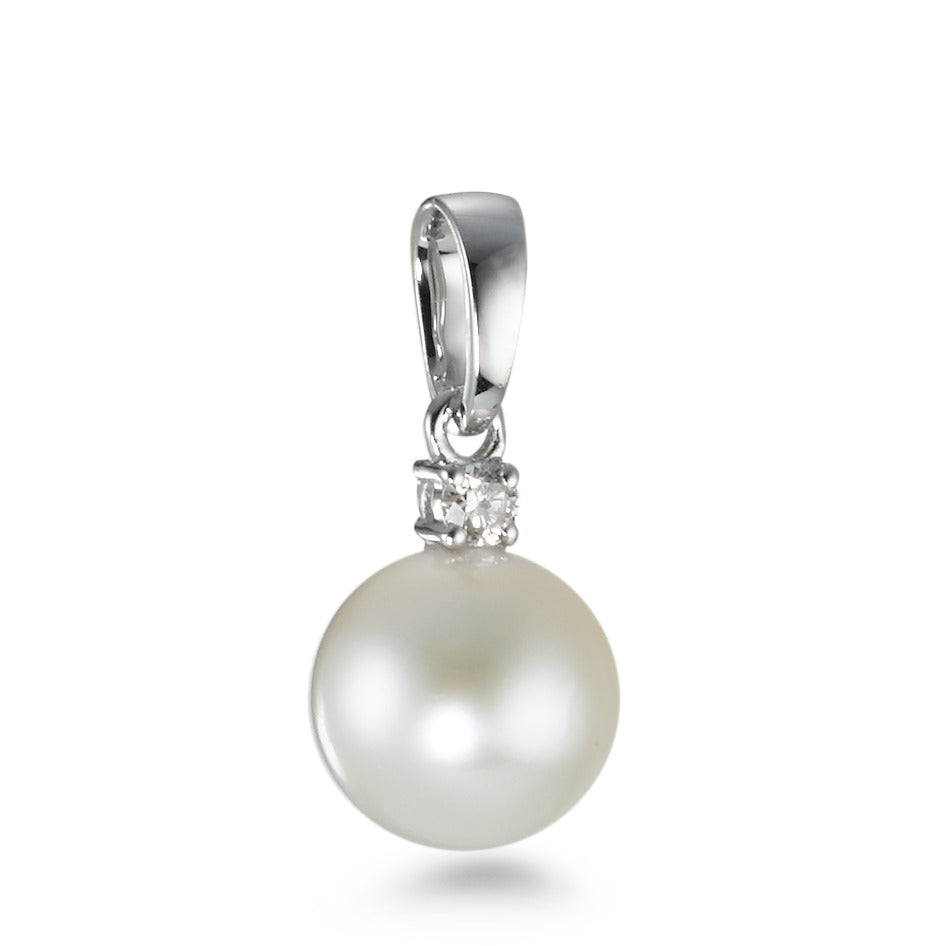 Pendentif Or blanc 18K Diamant 0.03 ct, w-si perle d'eau douce