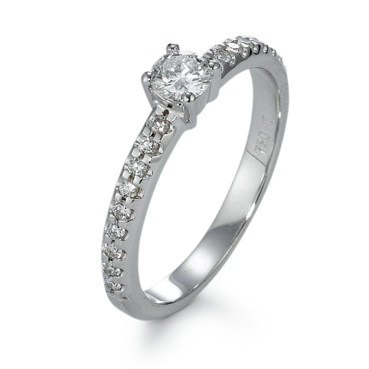 Solitär Ring 750/18 K Weissgold Diamant 0.35 ct, 19 Steine, w-si