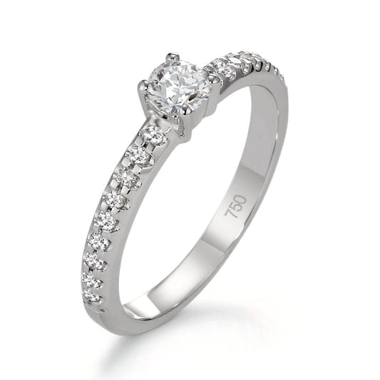 Bague solitaire Or blanc 18K Diamant 0.35 ct, 19 Pierres, w-si