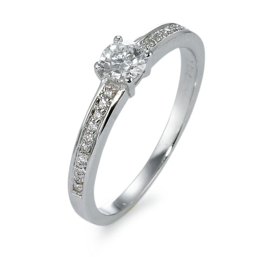 Solitär Ring 750/18 K Weissgold Diamant 0.45 ct, 21 Steine, w-si