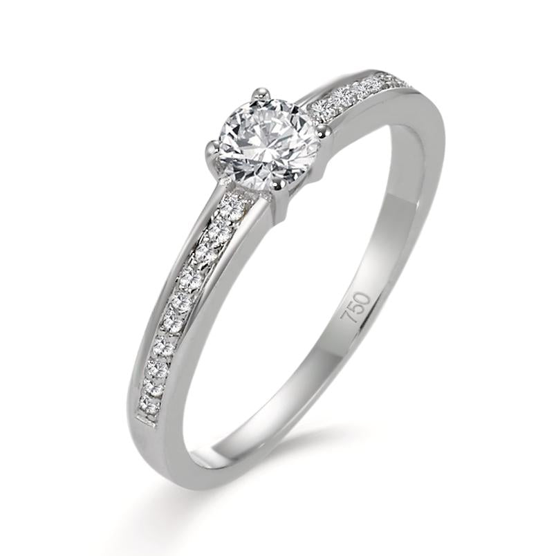 Bague solitaire Or blanc 18K Diamant 0.45 ct, 21 Pierres, w-si