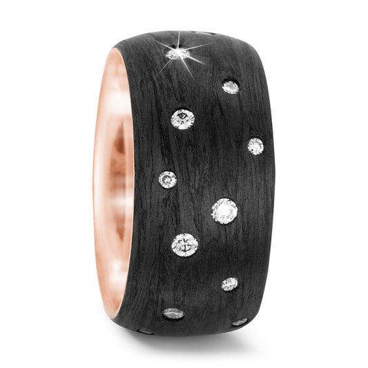 Fingerring 750/18 K Rosegold, Carbon Diamant 0.44 ct, 24 Steine, w-si