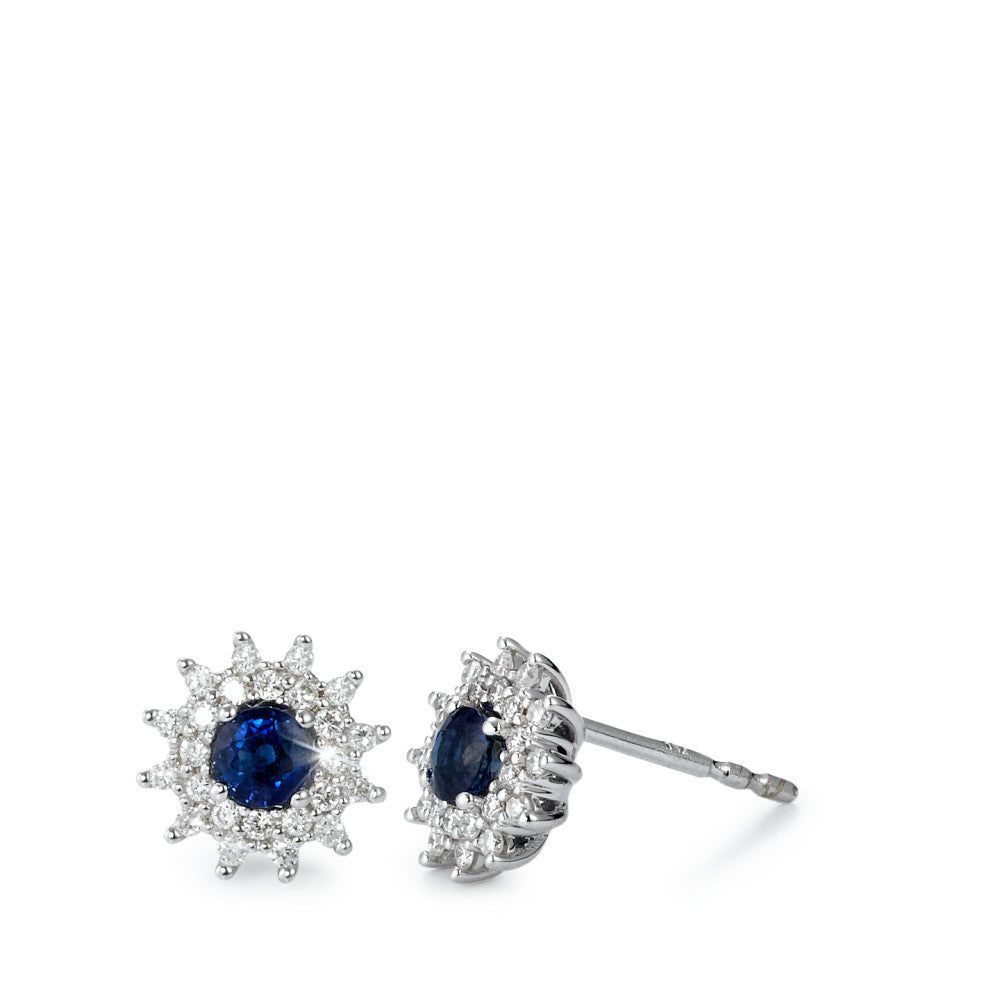 Clous d'oreilles Or blanc 18K Saphir bleu, 2 Pierres, Diamant blanc, 0.24 ct, 50 Pierres, brillant, w-si Ø8 mm