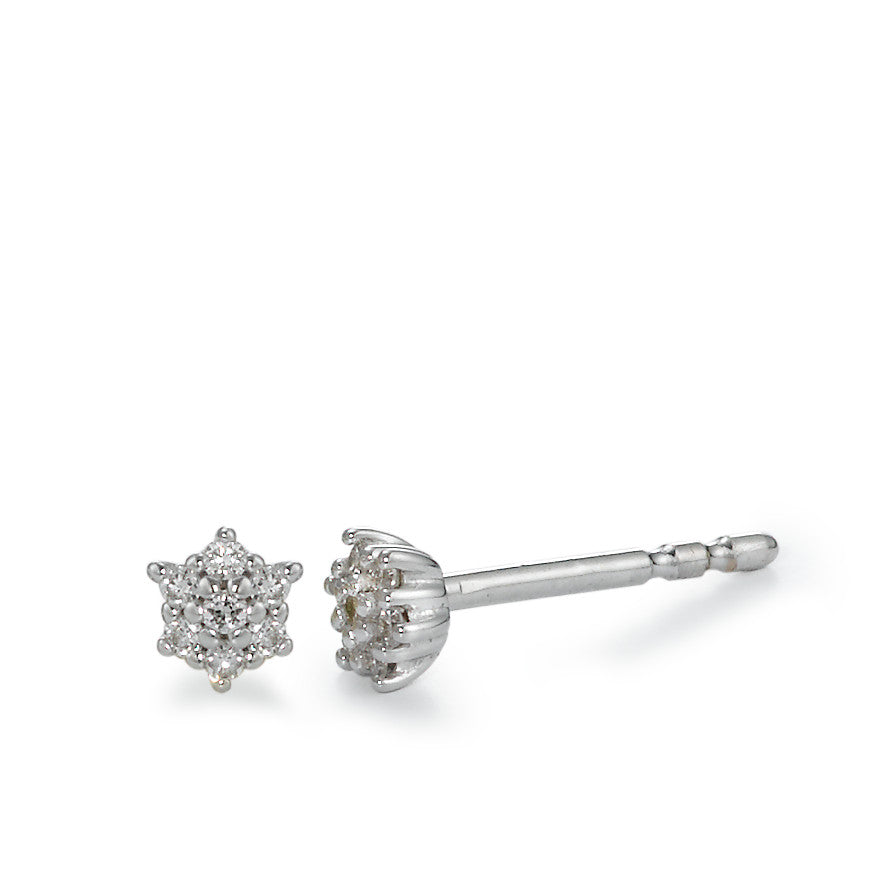 Clous d'oreilles Or blanc 18K Diamant blanc, 0.06 ct, 14 Pierres, brillant, w-si Ø3.5 mm