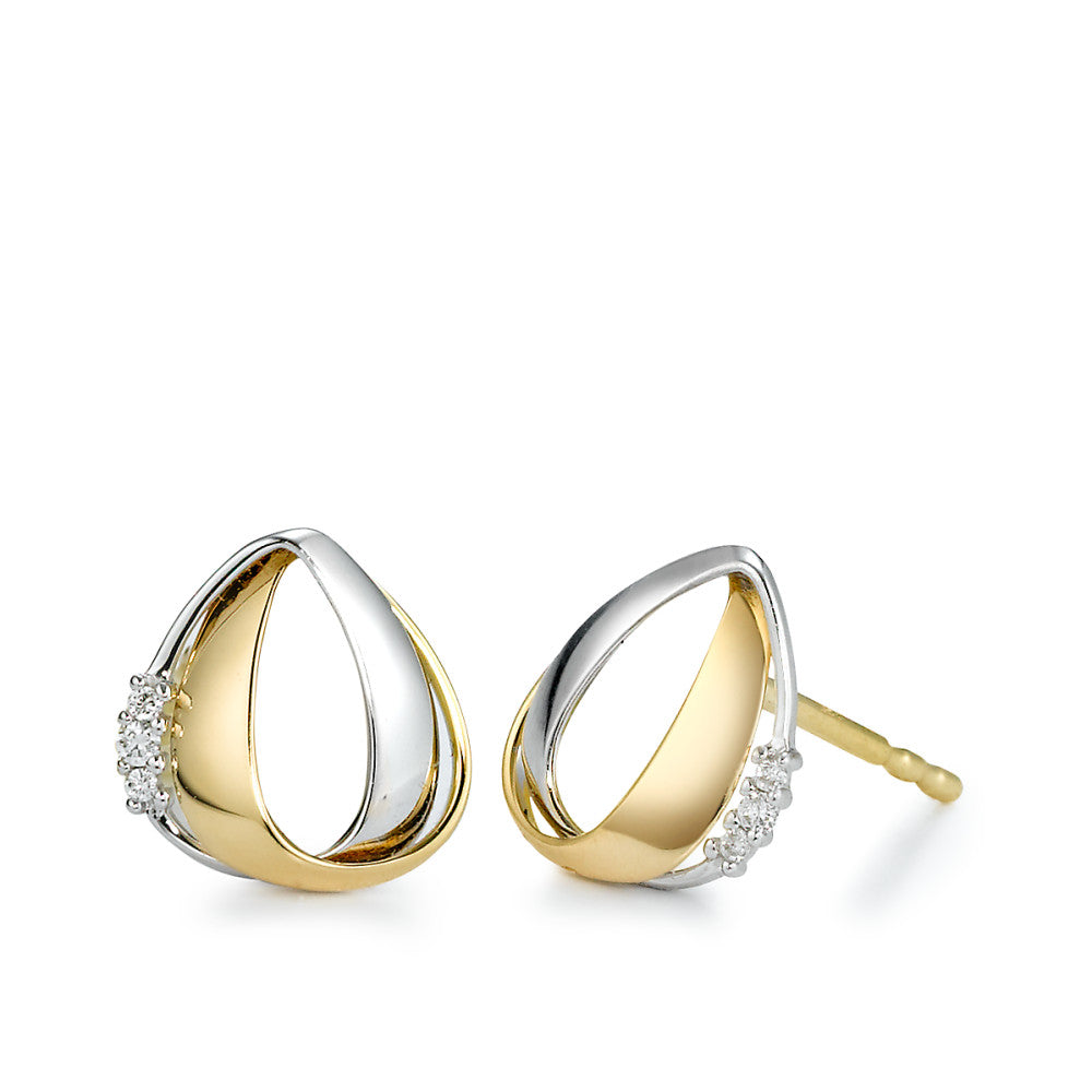 Clous d'oreilles Or jaune 18K, Or blanc 18K Diamant blanc, 0.03 ct, 6 Pierres, brillant, w-si Ø10 mm