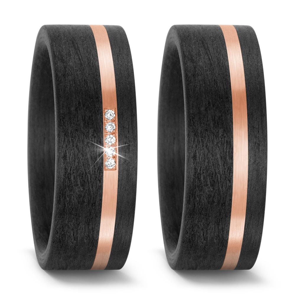 Partnerring 585/14 K Rosegold, Carbon Diamant 0.025 ct, 5 Steine, w-si