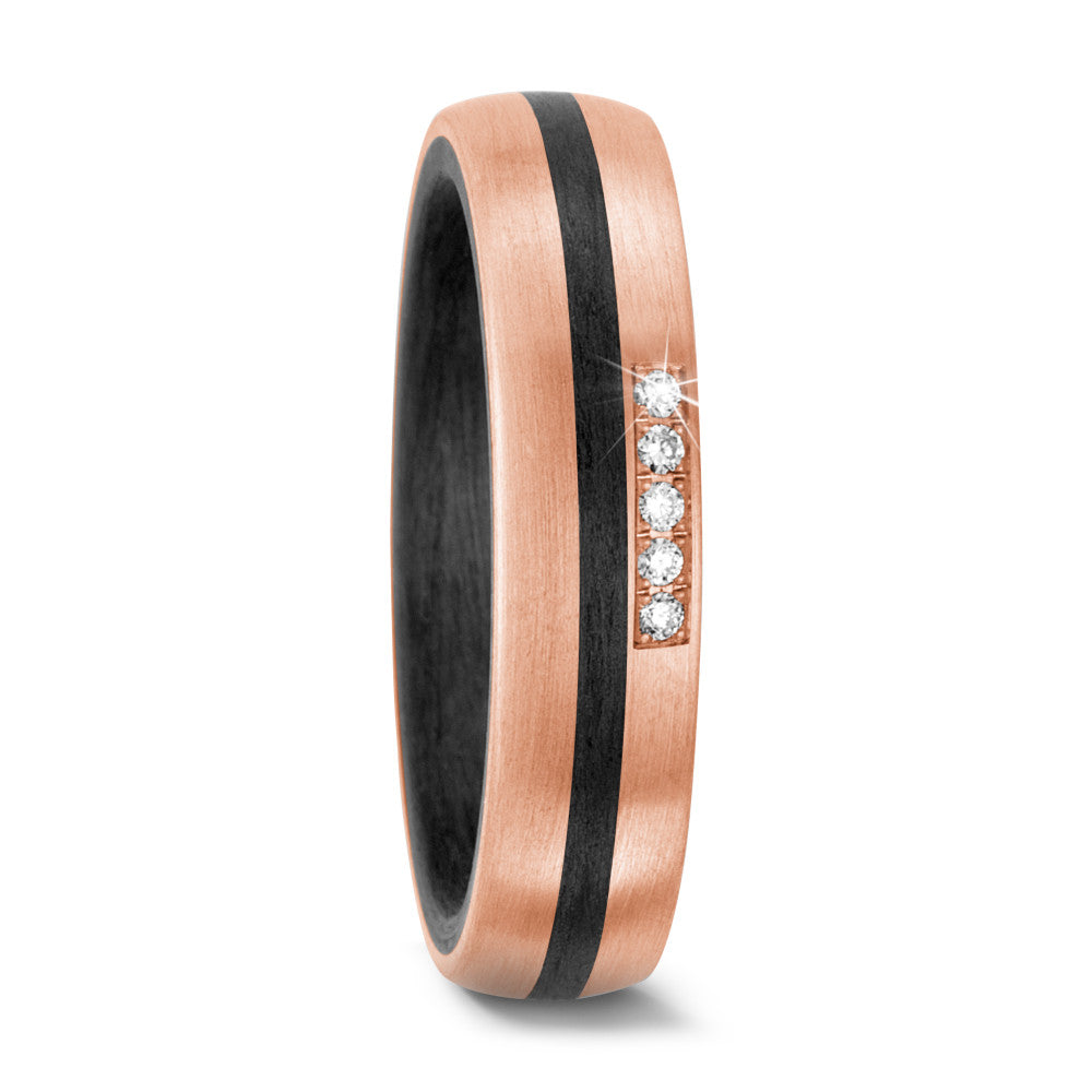 Partnerring 585/14 K Rosegold, Carbon Diamant 0.05 ct, 5 Steine, w-si