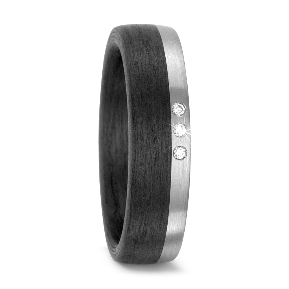 Partnerring 500 Palladium, Carbon Diamant 0.03 ct, 3 Steine, w-si