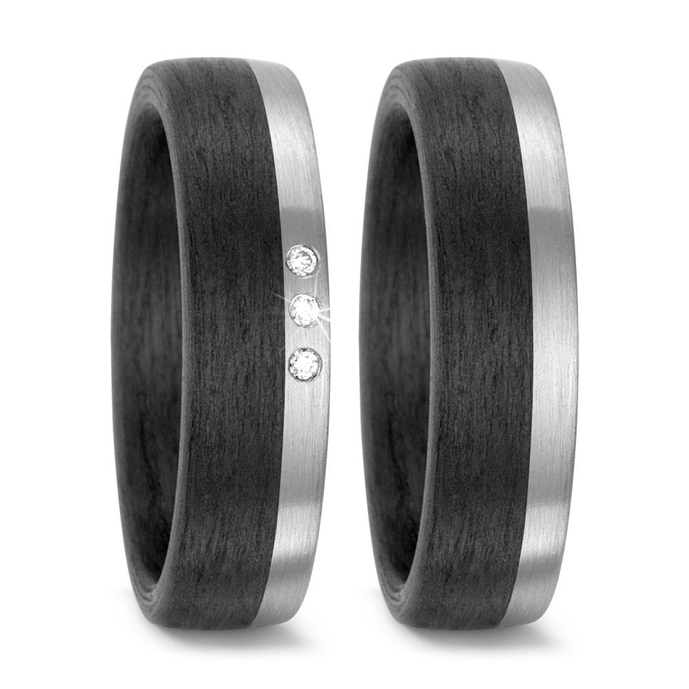 Partnerring 500 Palladium, Carbon Diamant 0.03 ct, 3 Steine, w-si