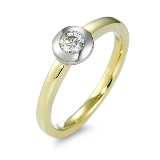 Solitär Ring 585/14 K Gelbgold, 585/14 K Weissgold Diamant 0.15 ct, w-si