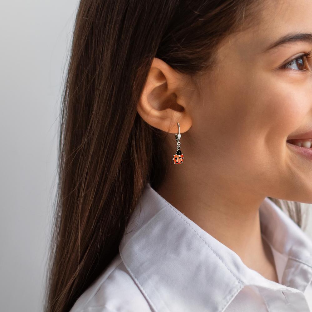 Pendant d'oreilles Argent Laqué Coccinelle