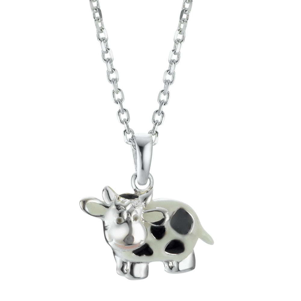 Chaînette avec pendentif Argent émaillé Vache 36-38 cm