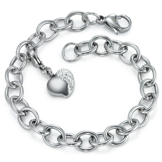 Bracciale Acciaio inossidabile Zirconia Cuore 19 cm Ø7 mm