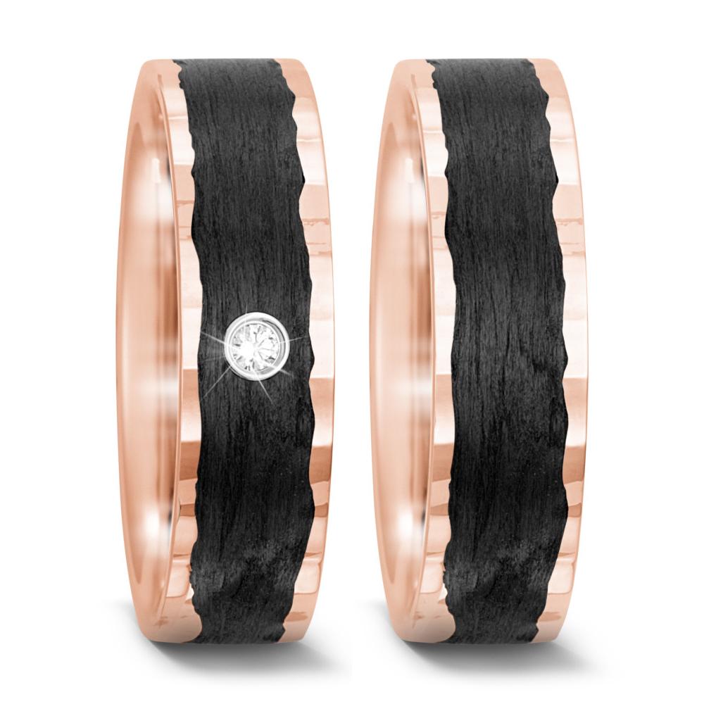 Partnerring 585/14 K Rosegold, Carbon Diamant 0.02 ct, tw-si