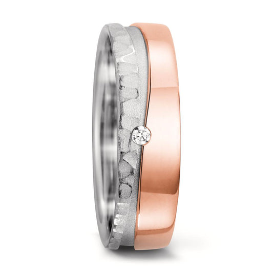 Partnerring 750/18 K Weissgold, 750/18 K Rosegold Diamant 0.02 ct, tw-si