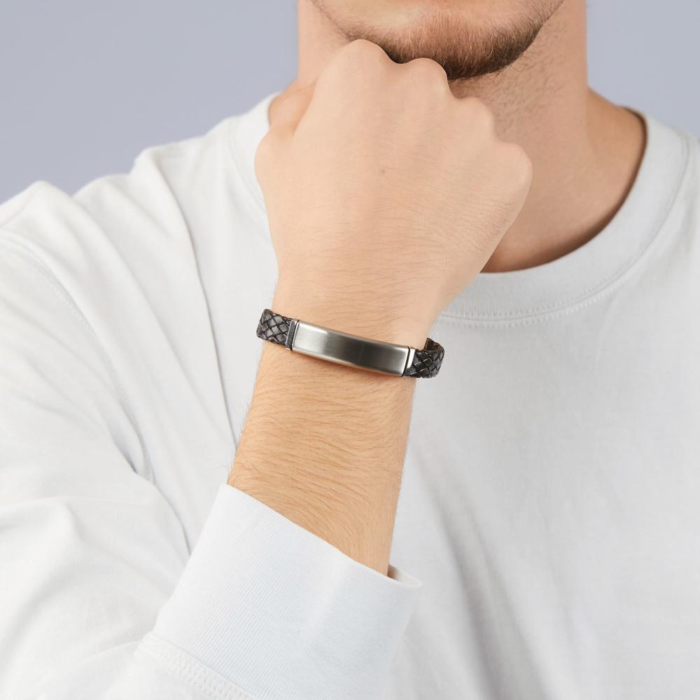 Bracciale con incisione Acciaio inossidabile, Pelle 20 cm