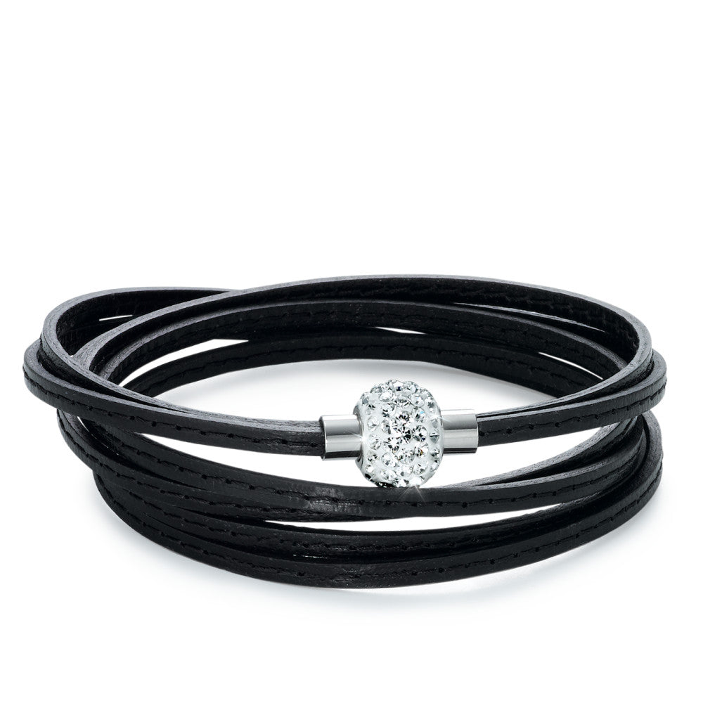 Bracelet Cuir, Acier inoxydable Cristal 19 cm