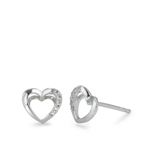 Clous d'oreilles Argent Zircone 10 Pierres Rhodié Coeur