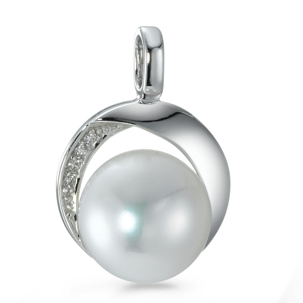 Pendentif Or blanc 18K Diamant 0.02 ct, 4 Pierres, brillant, w-si perle d'eau douce Ø13 mm