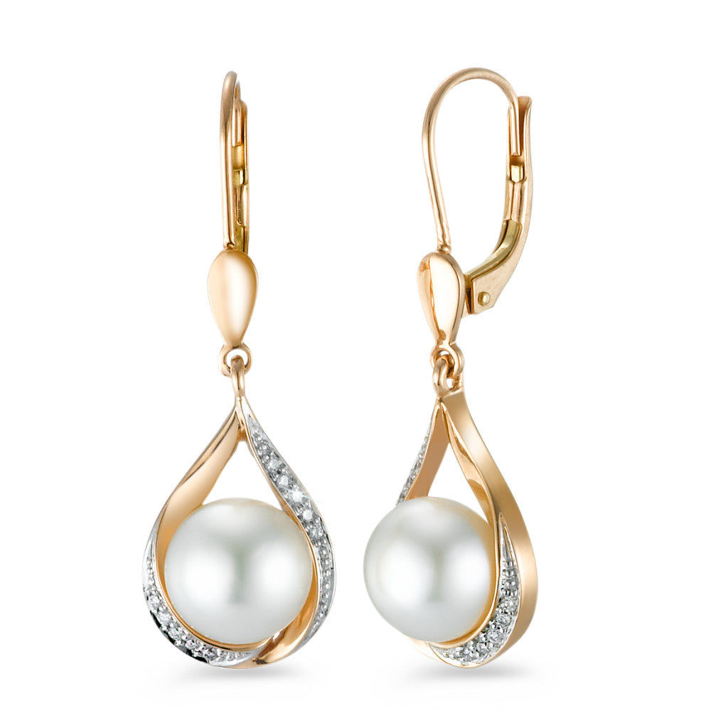 Orecchini Oro rosso 750/18 carati Diamante 0.06 ct, 20 pietra, [Brillant], w-si Perla coltivata d'acqua dolce