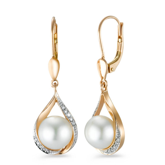 Orecchini Oro rosso 750/18 carati Diamante 0.06 ct, 20 pietra, [Brillant], w-si Perla coltivata d'acqua dolce