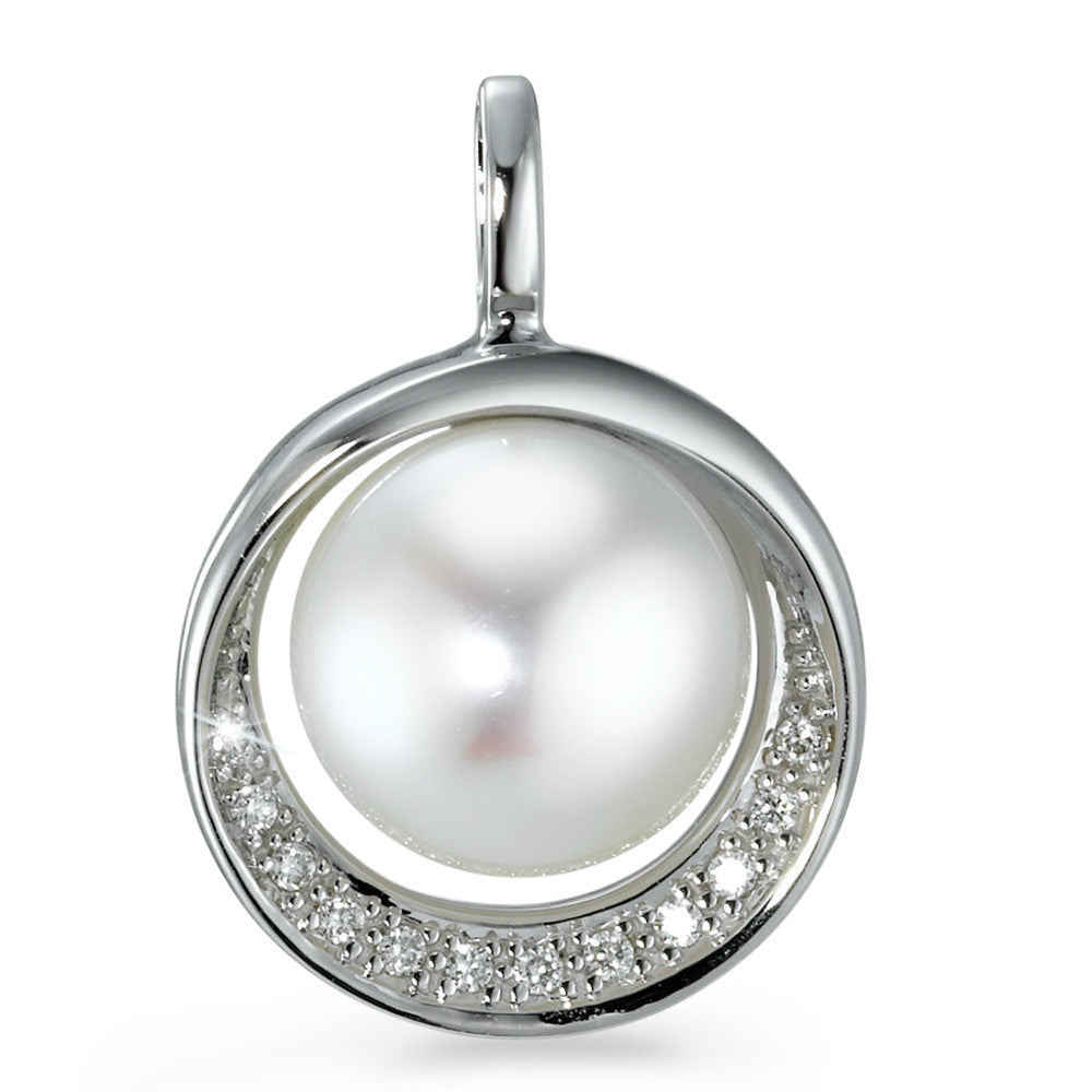 Pendentif Or blanc 18K Diamant 0.06 ct, 12 Pierres, brillant, w-si perle d'eau douce Ø15 mm