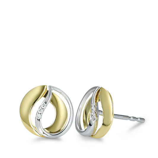 Ohrstecker 750/18 K Gelbgold, 750/18 K Weissgold Diamant 0.02 ct, 6 Steine, Brillantschliff, w-si Ø9 mm