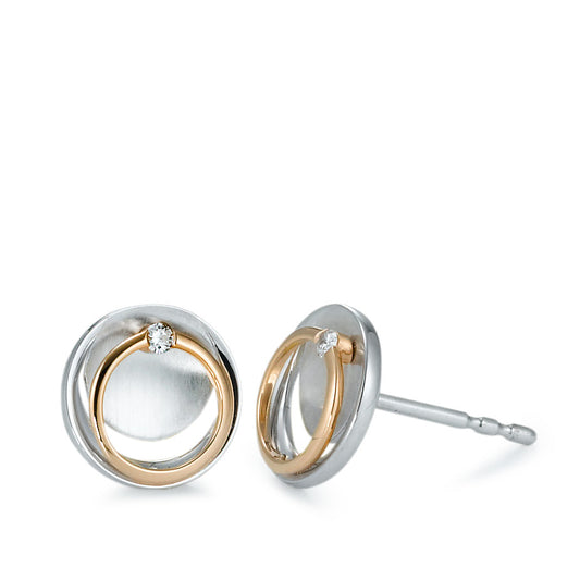 Orecchini a bottone Oro rosso 750/18 carati, Oro bianco 750/18 carati Diamante 0.02 ct, 2 pietra, [Brillant], w-si Ø9 mm