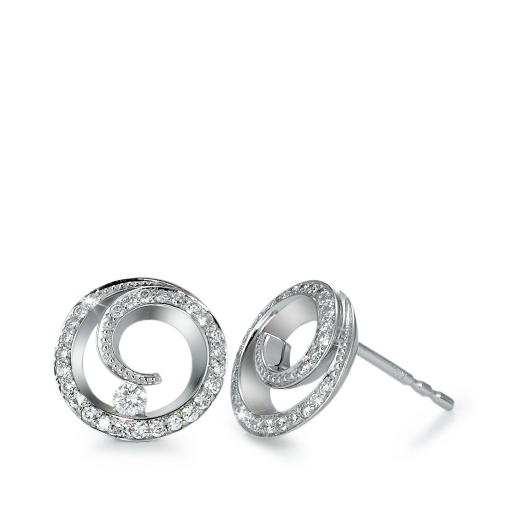 Clous d'oreilles Or blanc 18K Diamant 0.30 ct, 56 Pierres, brillant, w-si Ø10 mm