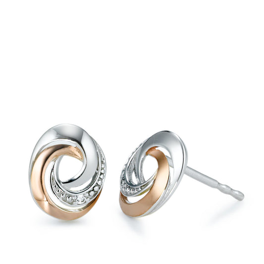 Clous d'oreilles Or blanc 9K Zircone 2 Pierres