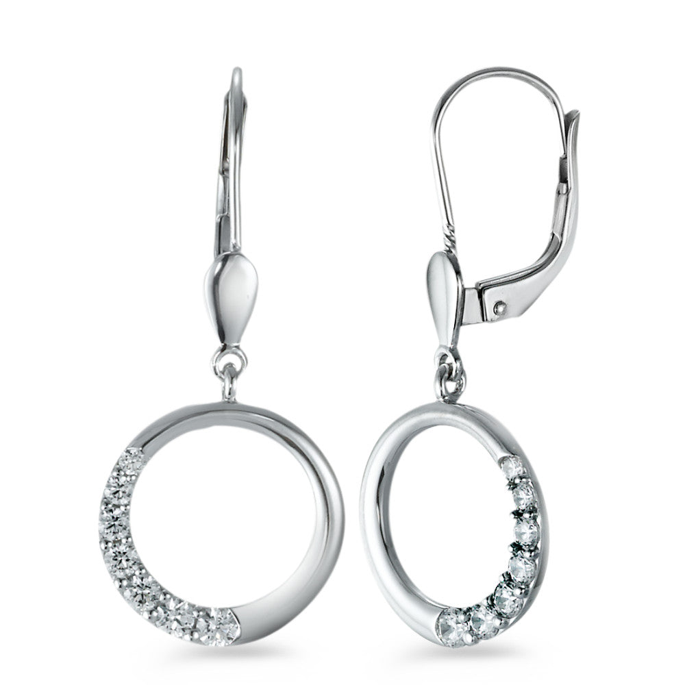 Pendant d'oreilles Or blanc 9K Zircone 14 Pierres Ø12 mm