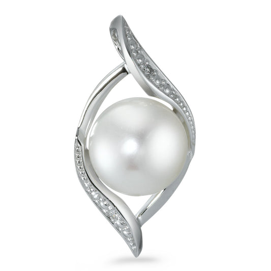 Ciondolo Oro bianco 750/18 carati Diamante 0.01 ct, 2 pietra, [Brillant], p1 Perla coltivata d'acqua dolce