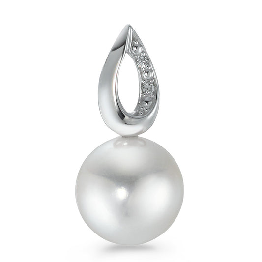 Ciondolo Oro bianco 750/18 carati Diamante 0.01 ct, 2 pietra, [Brillant], p1 Perla coltivata d'acqua dolce