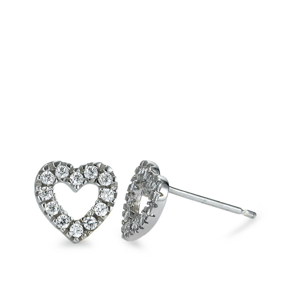 Clous d'oreilles Or blanc 18K Zircone 12 Pierres Coeur Ø7.5 mm