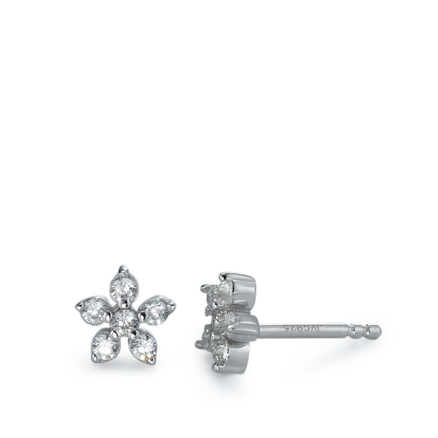 Clous d'oreilles Argent Zircone 12 Pierres Rhodié Fleur Ø7 mm