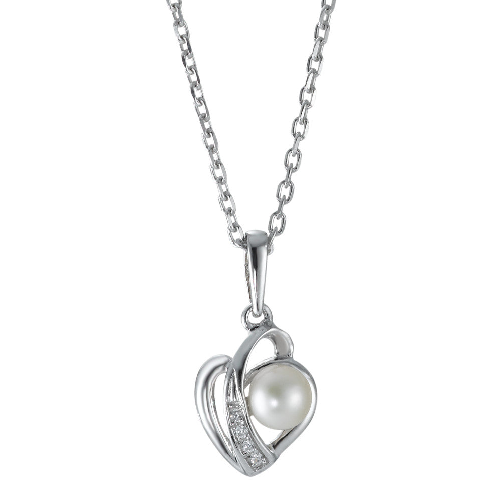 Chaînette avec pendentif Argent Rhodié perle d'eau douce Coeur 40 cm Ø10 mm