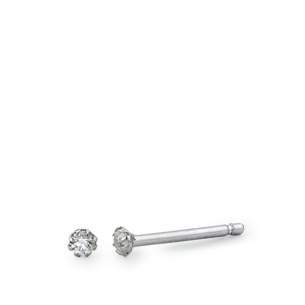 Clous d'oreilles Argent Zircone 2 Pierres Rhodié